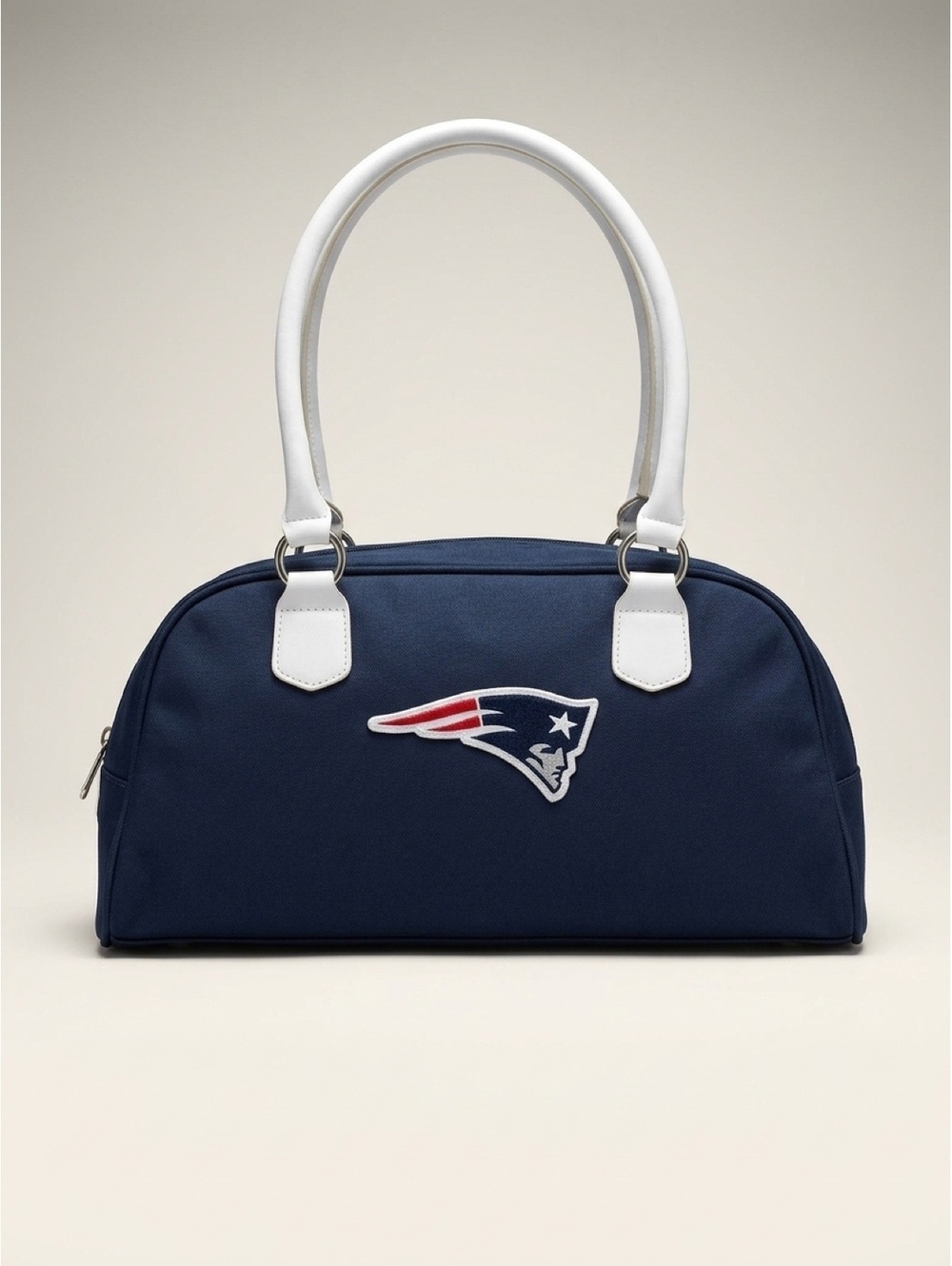 NFL New England Patriots Navy Canvas Handbag with Light Gray Handles